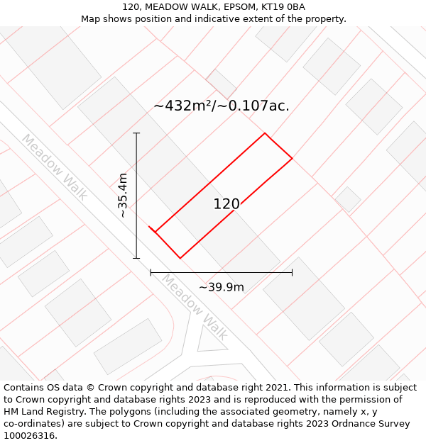 120, MEADOW WALK, EPSOM, KT19 0BA: Plot and title map