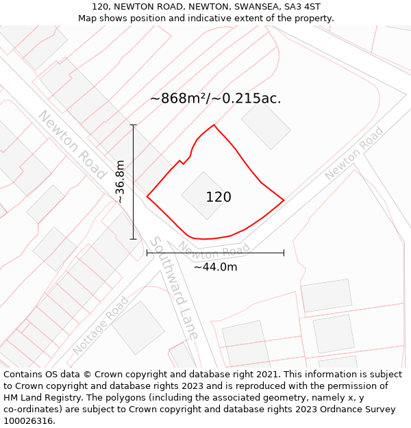 120, NEWTON ROAD, NEWTON, SWANSEA, SA3 4ST: Plot and title map