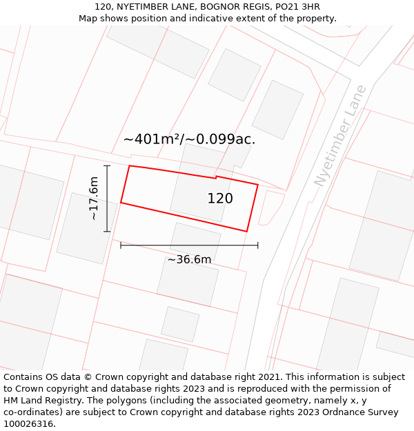 120, NYETIMBER LANE, BOGNOR REGIS, PO21 3HR: Plot and title map