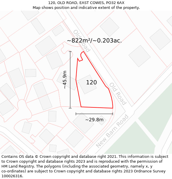 120, OLD ROAD, EAST COWES, PO32 6AX: Plot and title map