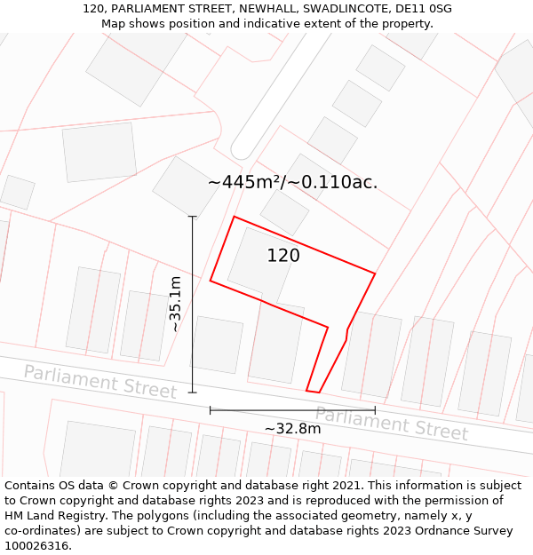 120, PARLIAMENT STREET, NEWHALL, SWADLINCOTE, DE11 0SG: Plot and title map