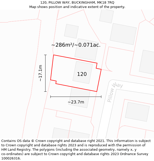 120, PILLOW WAY, BUCKINGHAM, MK18 7RQ: Plot and title map