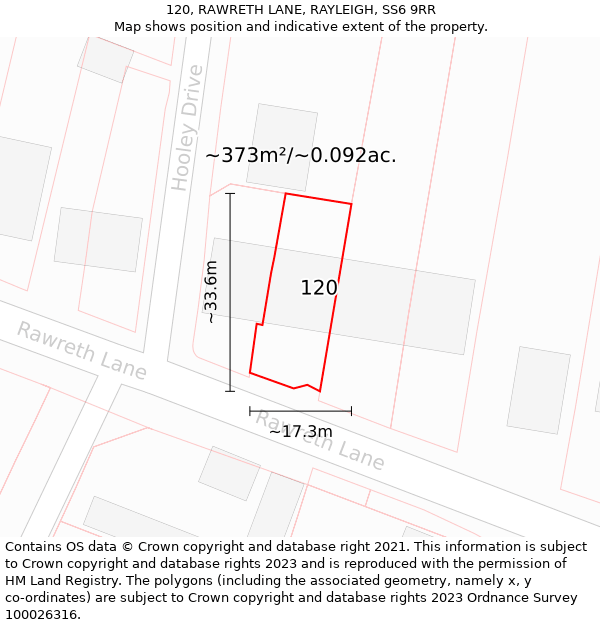 120, RAWRETH LANE, RAYLEIGH, SS6 9RR: Plot and title map