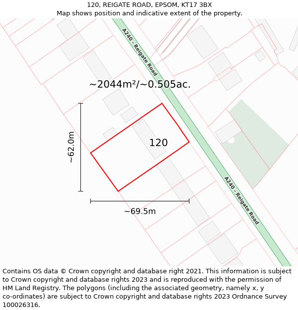 120, REIGATE ROAD, EPSOM, KT17 3BX: Plot and title map