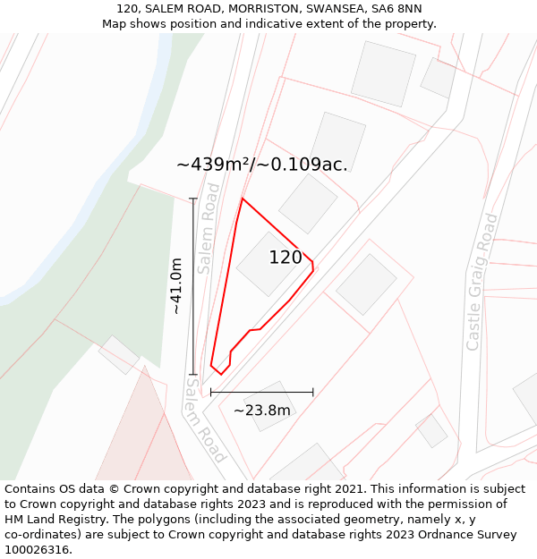 120, SALEM ROAD, MORRISTON, SWANSEA, SA6 8NN: Plot and title map