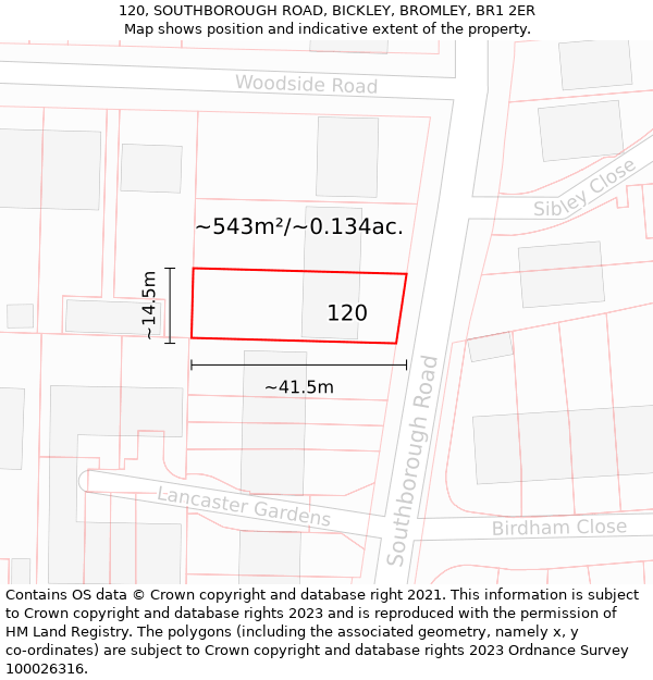 120, SOUTHBOROUGH ROAD, BICKLEY, BROMLEY, BR1 2ER: Plot and title map