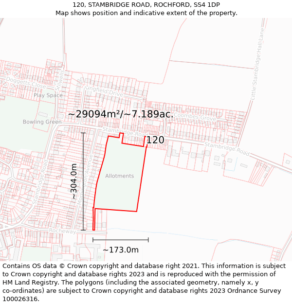 120, STAMBRIDGE ROAD, ROCHFORD, SS4 1DP: Plot and title map