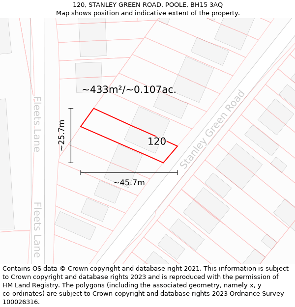 120, STANLEY GREEN ROAD, POOLE, BH15 3AQ: Plot and title map