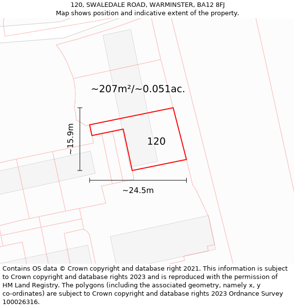 120, SWALEDALE ROAD, WARMINSTER, BA12 8FJ: Plot and title map