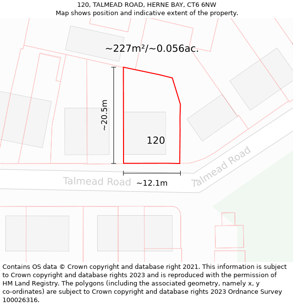 120, TALMEAD ROAD, HERNE BAY, CT6 6NW: Plot and title map