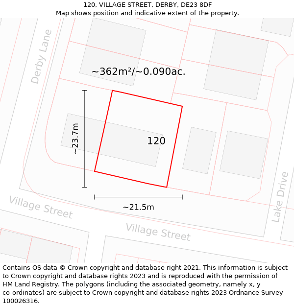 120, VILLAGE STREET, DERBY, DE23 8DF: Plot and title map