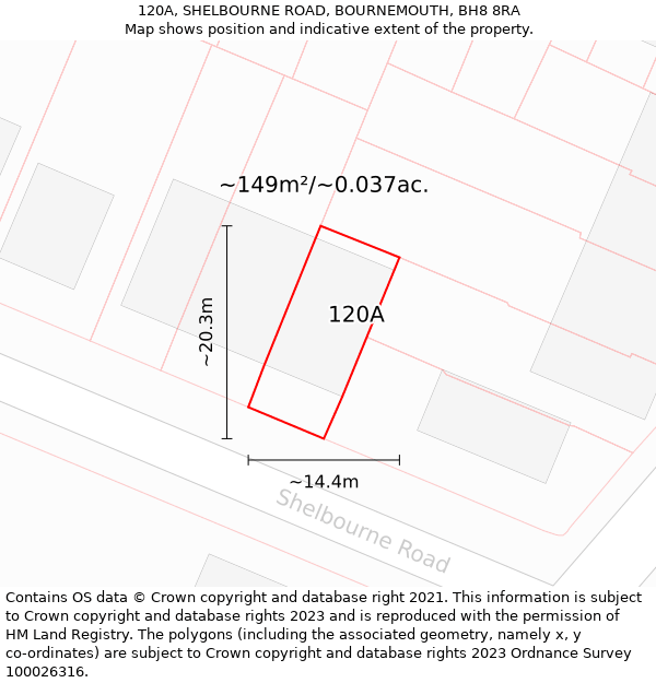 120A, SHELBOURNE ROAD, BOURNEMOUTH, BH8 8RA: Plot and title map
