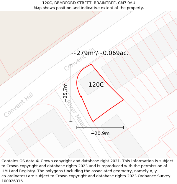 120C, BRADFORD STREET, BRAINTREE, CM7 9AU: Plot and title map