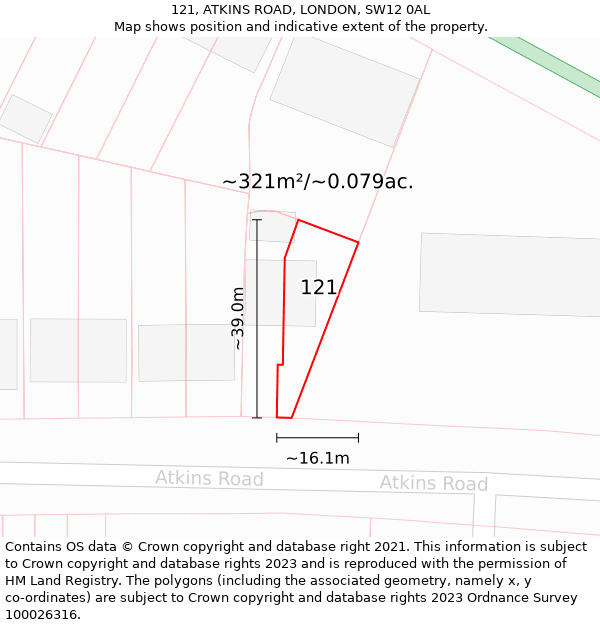 121, ATKINS ROAD, LONDON, SW12 0AL: Plot and title map