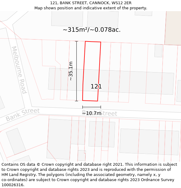 121, BANK STREET, CANNOCK, WS12 2ER: Plot and title map
