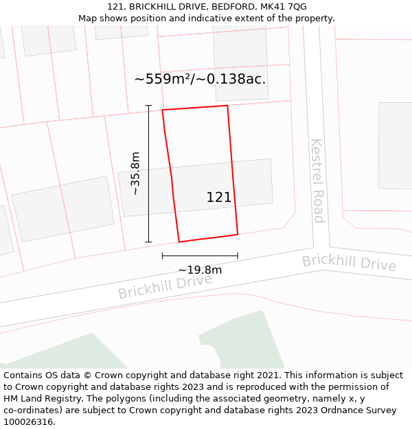 121, BRICKHILL DRIVE, BEDFORD, MK41 7QG: Plot and title map