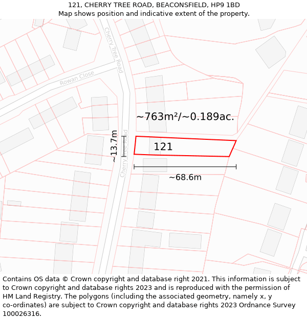 121, CHERRY TREE ROAD, BEACONSFIELD, HP9 1BD: Plot and title map