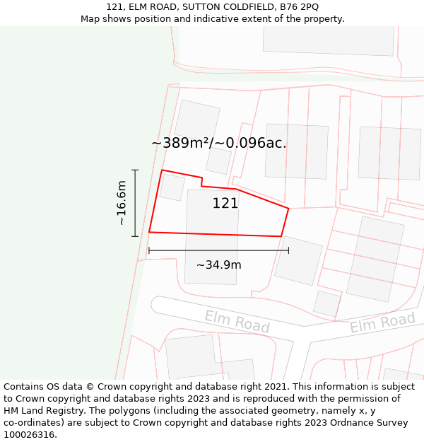 121, ELM ROAD, SUTTON COLDFIELD, B76 2PQ: Plot and title map