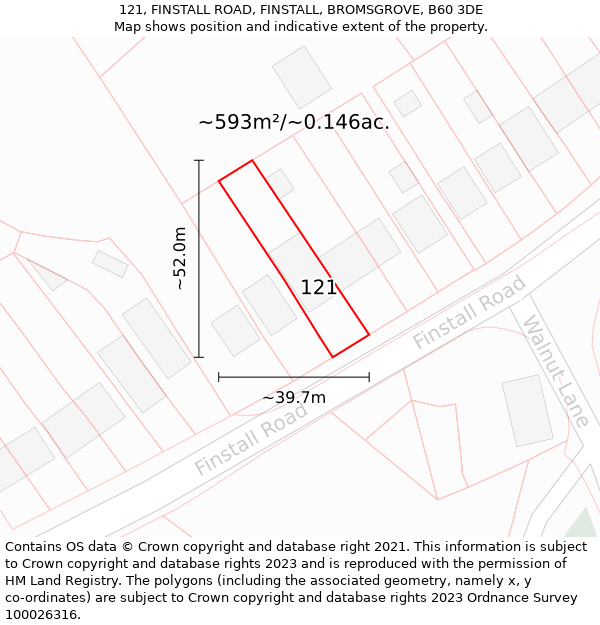 121, FINSTALL ROAD, FINSTALL, BROMSGROVE, B60 3DE: Plot and title map