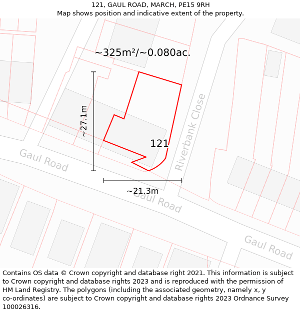 121, GAUL ROAD, MARCH, PE15 9RH: Plot and title map