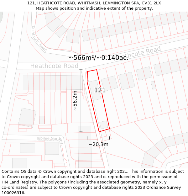 121, HEATHCOTE ROAD, WHITNASH, LEAMINGTON SPA, CV31 2LX: Plot and title map