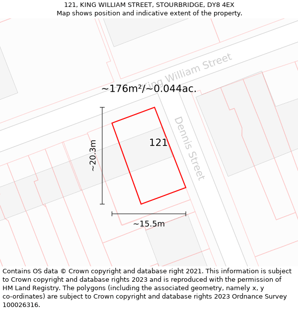 121, KING WILLIAM STREET, STOURBRIDGE, DY8 4EX: Plot and title map