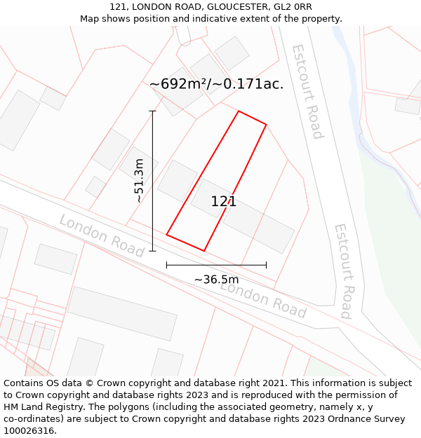 121, LONDON ROAD, GLOUCESTER, GL2 0RR: Plot and title map