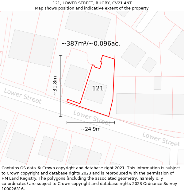 121, LOWER STREET, RUGBY, CV21 4NT: Plot and title map