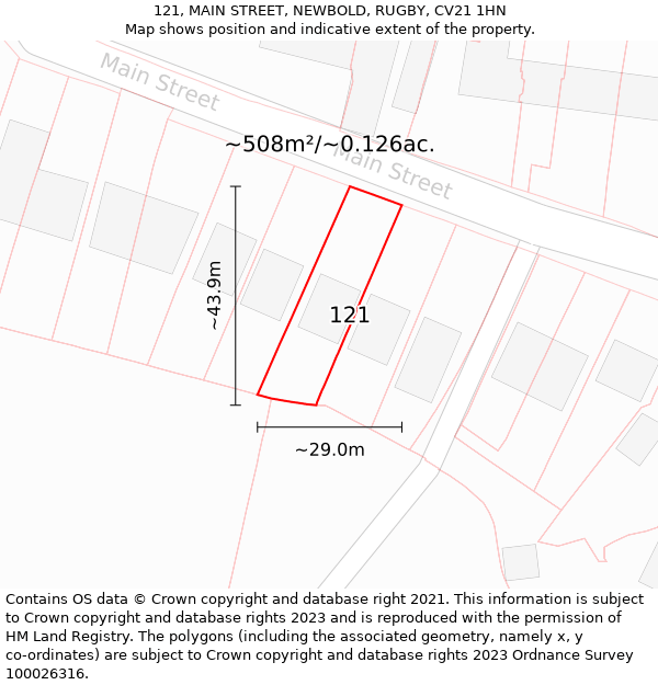 121, MAIN STREET, NEWBOLD, RUGBY, CV21 1HN: Plot and title map