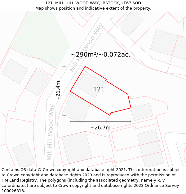 121, MILL HILL WOOD WAY, IBSTOCK, LE67 6QD: Plot and title map