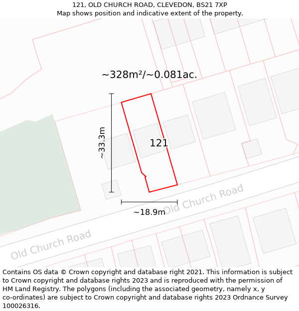 121, OLD CHURCH ROAD, CLEVEDON, BS21 7XP: Plot and title map