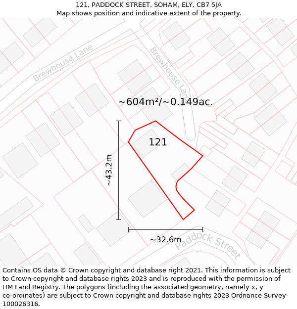 121, PADDOCK STREET, SOHAM, ELY, CB7 5JA: Plot and title map