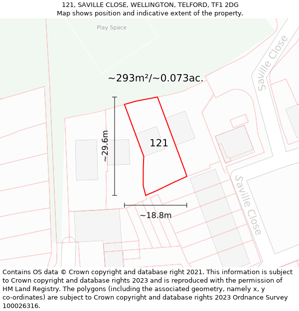 121, SAVILLE CLOSE, WELLINGTON, TELFORD, TF1 2DG: Plot and title map