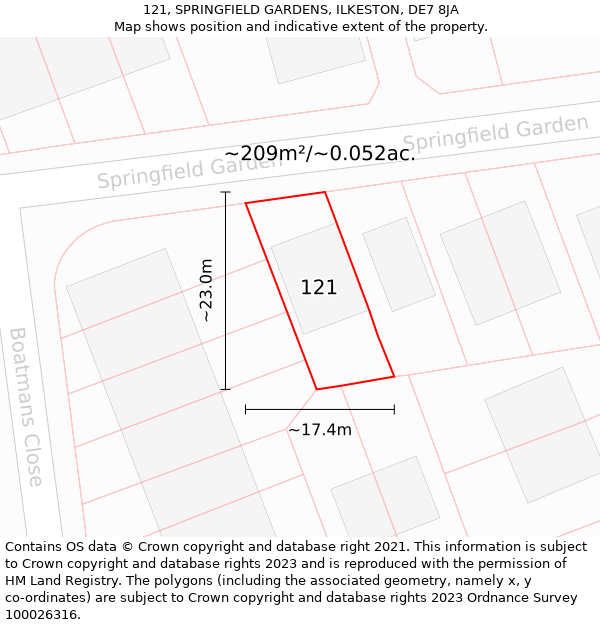 121, SPRINGFIELD GARDENS, ILKESTON, DE7 8JA: Plot and title map