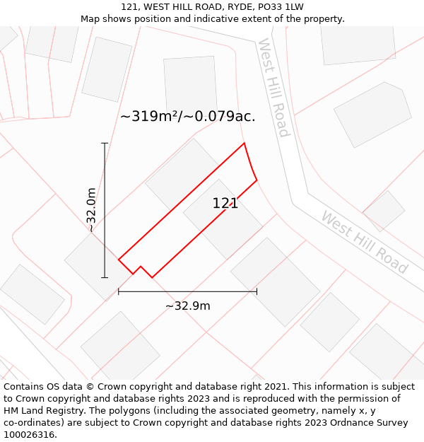 121, WEST HILL ROAD, RYDE, PO33 1LW: Plot and title map