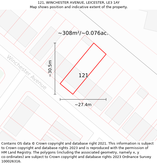 121, WINCHESTER AVENUE, LEICESTER, LE3 1AY: Plot and title map