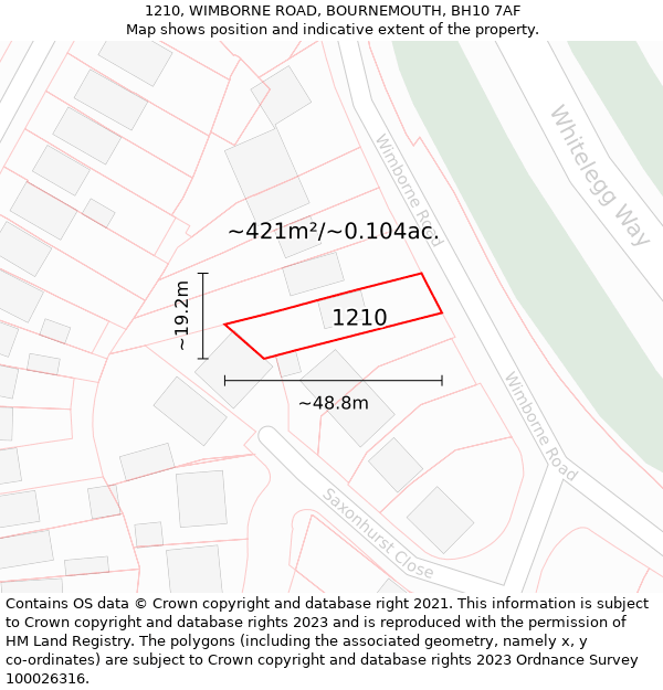 1210, WIMBORNE ROAD, BOURNEMOUTH, BH10 7AF: Plot and title map
