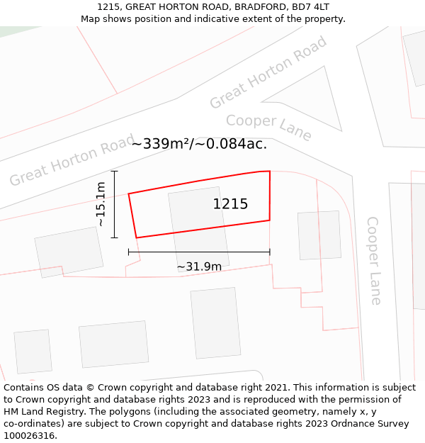 1215, GREAT HORTON ROAD, BRADFORD, BD7 4LT: Plot and title map