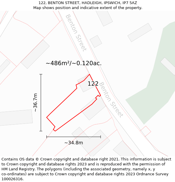 122, BENTON STREET, HADLEIGH, IPSWICH, IP7 5AZ: Plot and title map