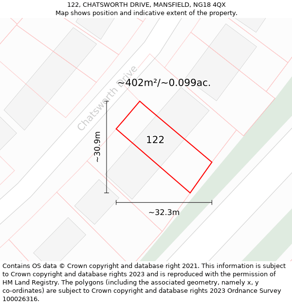 122, CHATSWORTH DRIVE, MANSFIELD, NG18 4QX: Plot and title map