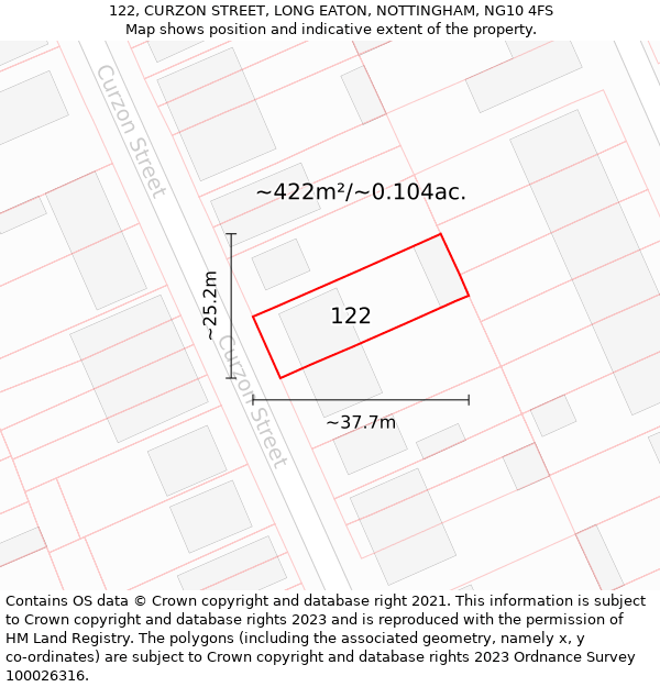 122, CURZON STREET, LONG EATON, NOTTINGHAM, NG10 4FS: Plot and title map