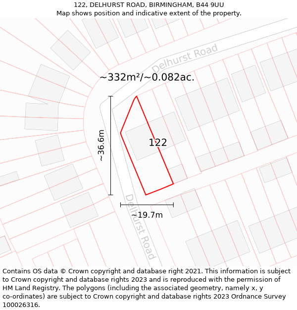 122, DELHURST ROAD, BIRMINGHAM, B44 9UU: Plot and title map