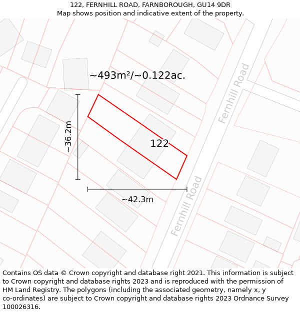 122, FERNHILL ROAD, FARNBOROUGH, GU14 9DR: Plot and title map