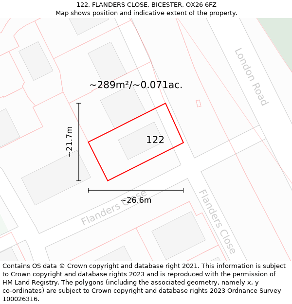 122, FLANDERS CLOSE, BICESTER, OX26 6FZ: Plot and title map