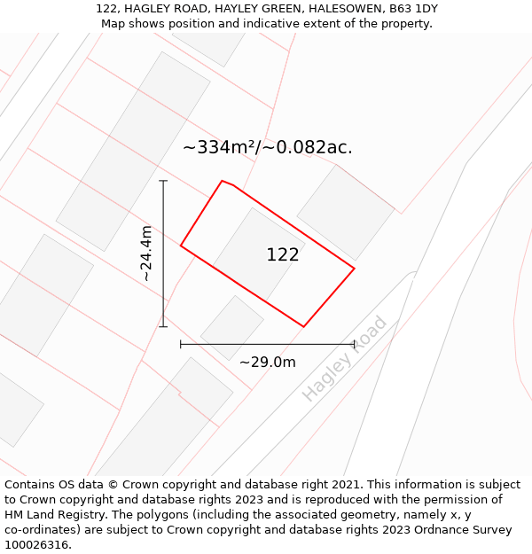 122, HAGLEY ROAD, HAYLEY GREEN, HALESOWEN, B63 1DY: Plot and title map