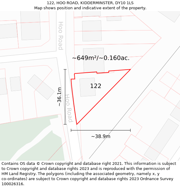 122, HOO ROAD, KIDDERMINSTER, DY10 1LS: Plot and title map