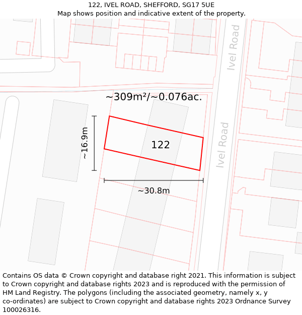 122, IVEL ROAD, SHEFFORD, SG17 5UE: Plot and title map