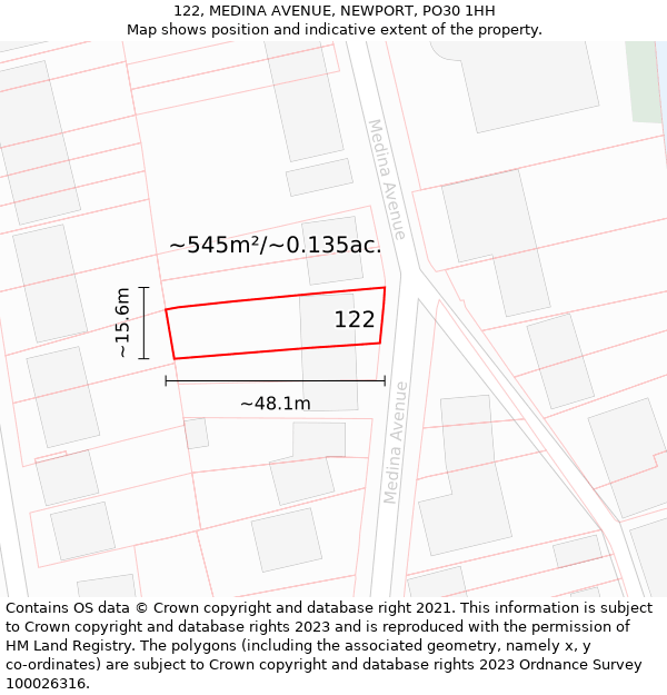 122, MEDINA AVENUE, NEWPORT, PO30 1HH: Plot and title map