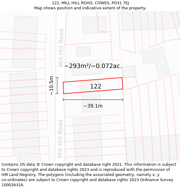 122, MILL HILL ROAD, COWES, PO31 7EJ: Plot and title map