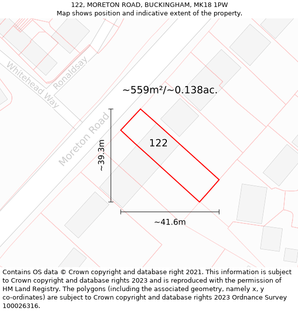 122, MORETON ROAD, BUCKINGHAM, MK18 1PW: Plot and title map